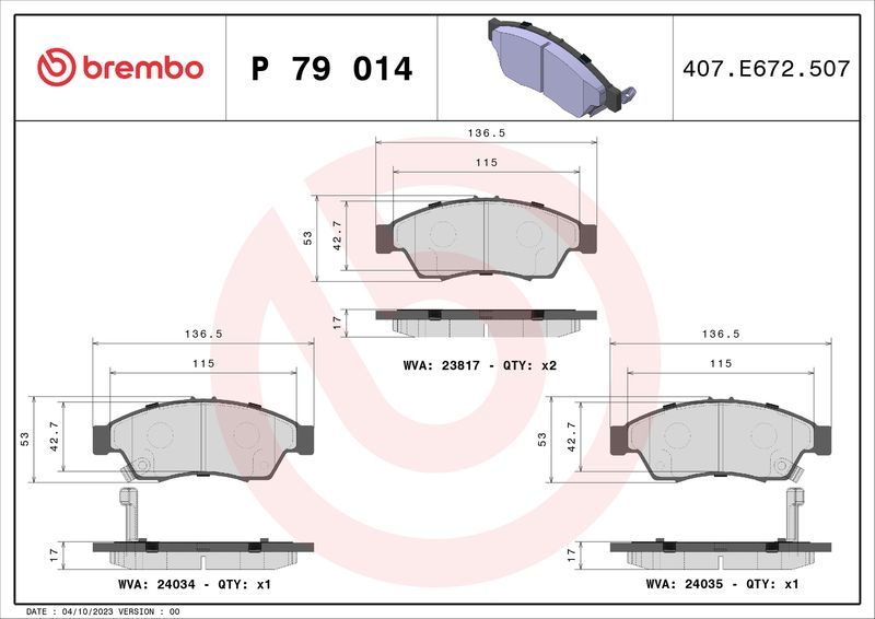 Brake Pad Set, disc brake BREMBO P 79 014