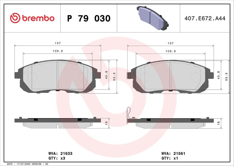 Brake Pad Set, disc brake BREMBO P 79 030