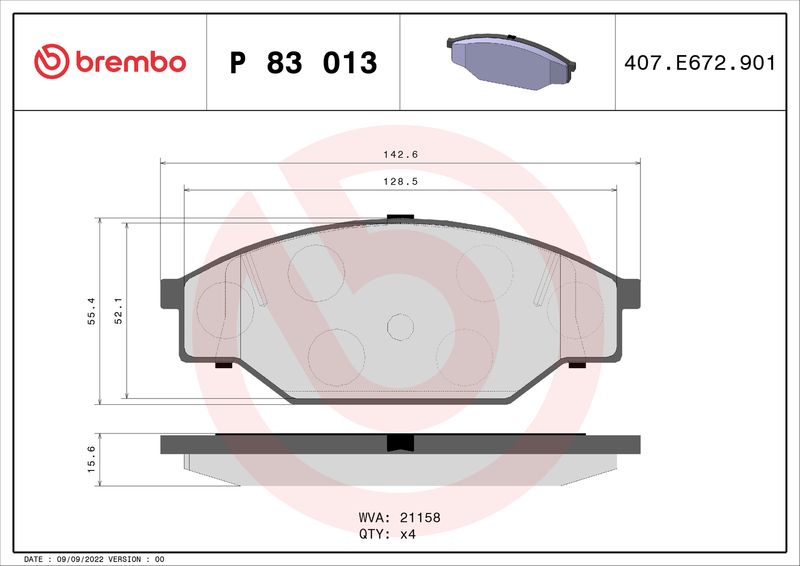 Stabdžių trinkelių rinkinys, diskinis stabdys BREMBO P 83 013