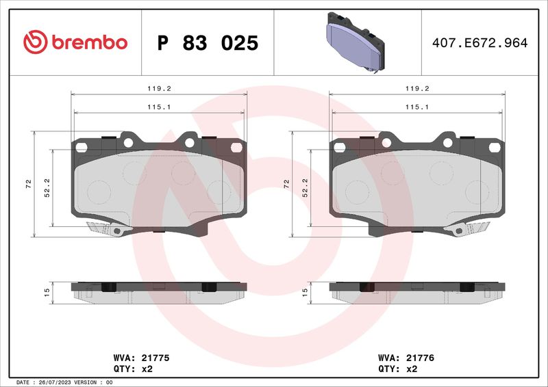 Brake Pad Set, disc brake BREMBO P 83 025