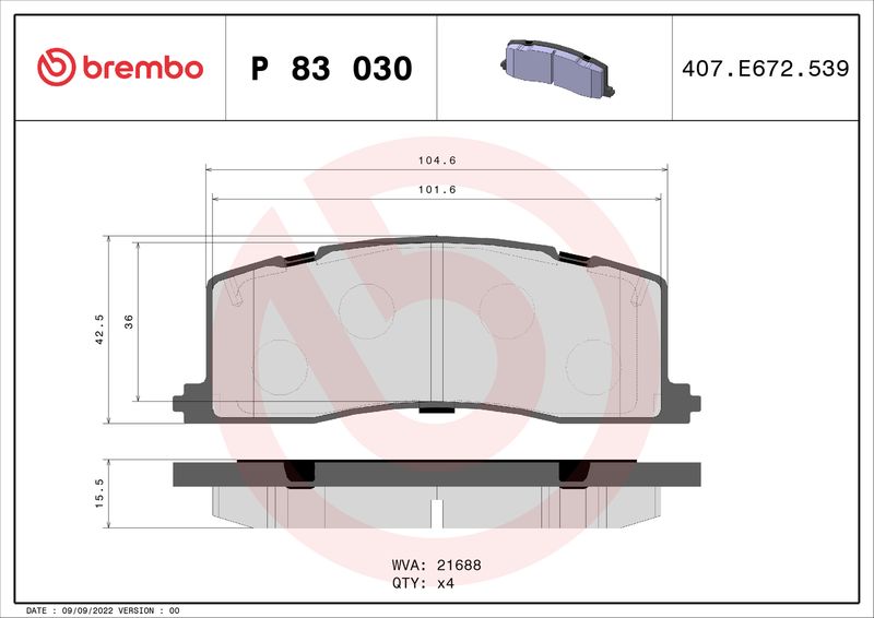 Комплект гальмівних накладок, дискове гальмо BREMBO P 83 030