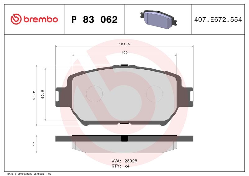 Brake Pad Set, disc brake BREMBO P 83 062