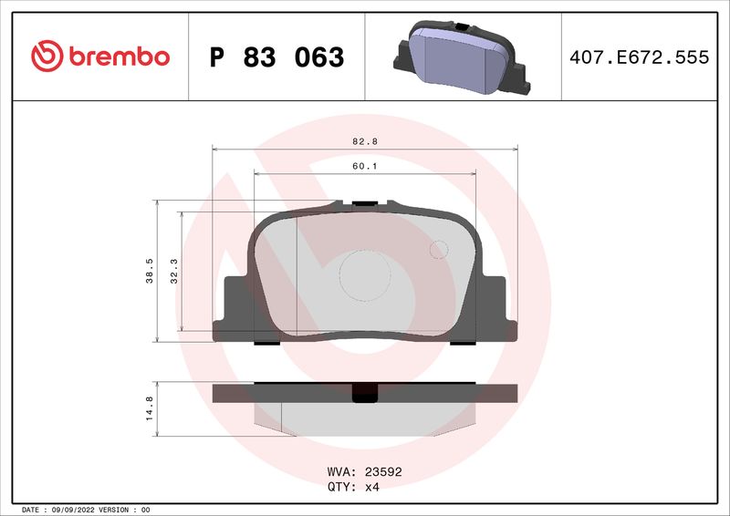 Brake Pad Set, disc brake BREMBO P 83 063