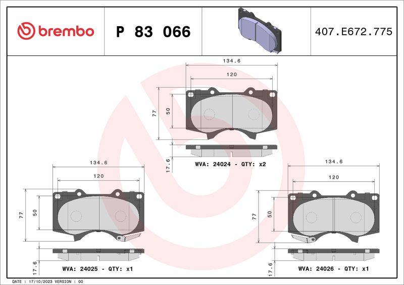 Brake Pad Set, disc brake BREMBO P83066
