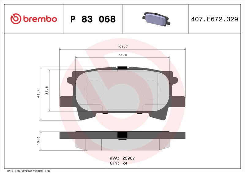 Stabdžių trinkelių rinkinys, diskinis stabdys BREMBO P 83 068