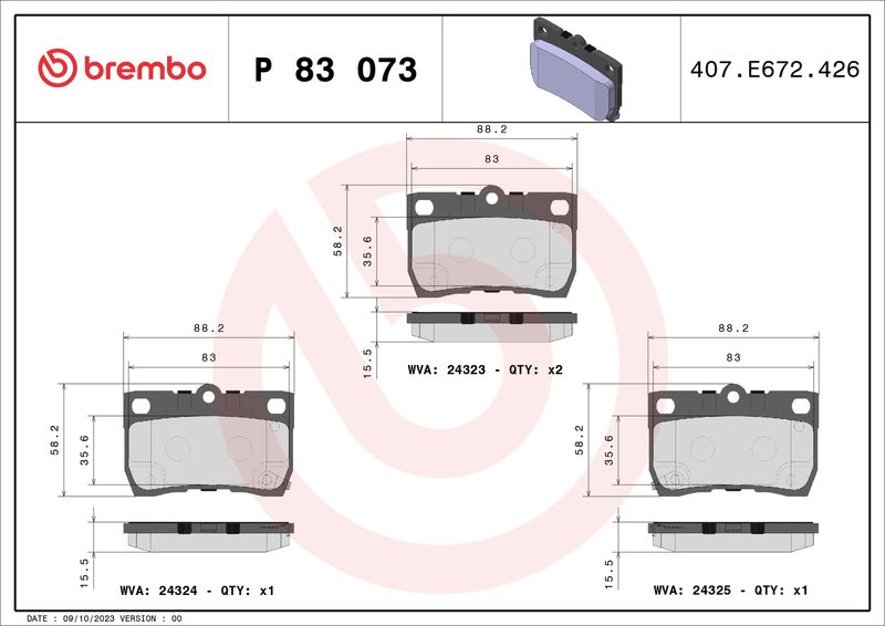 Комплект гальмівних накладок, дискове гальмо BREMBO P 83 073