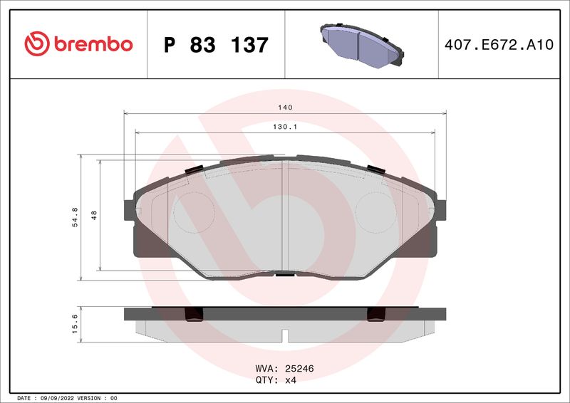 Stabdžių trinkelių rinkinys, diskinis stabdys BREMBO P 83 137