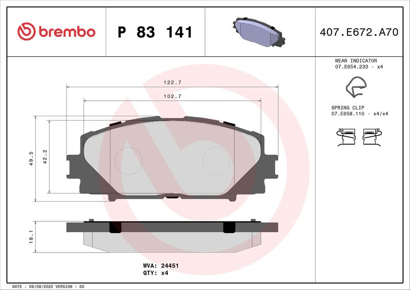 Brake Pad Set, disc brake BREMBO P 83 141