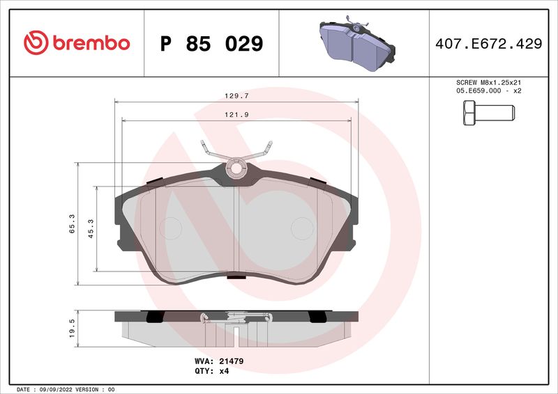 Brake Pad Set, disc brake BREMBO P 85 029