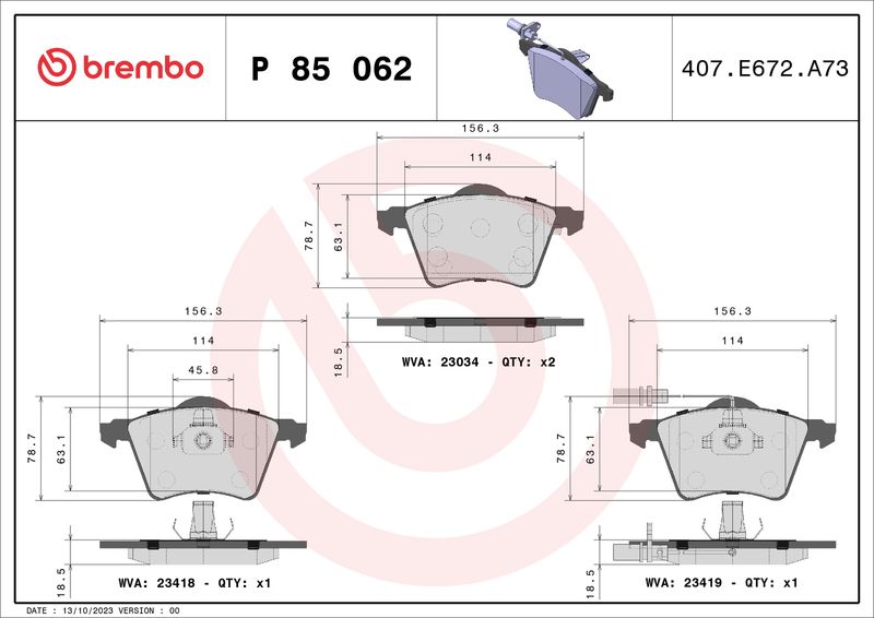 Stabdžių trinkelių rinkinys, diskinis stabdys BREMBO P 85 062