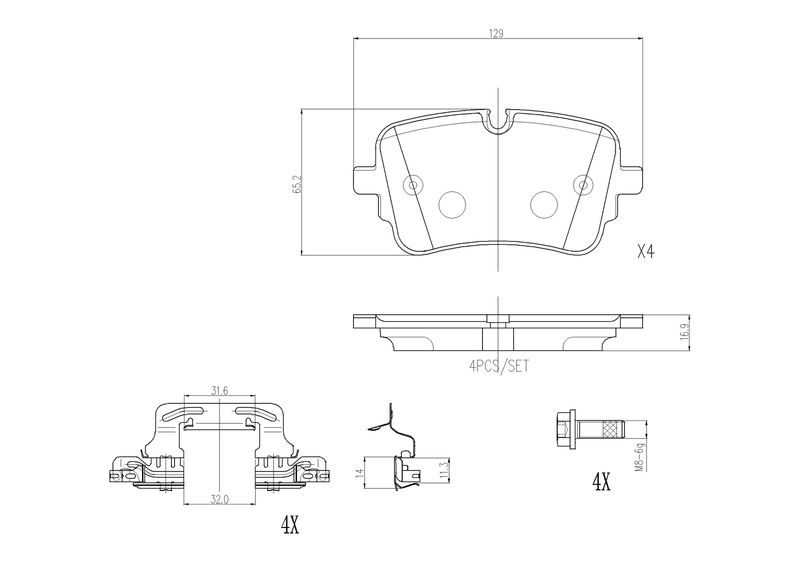 Комплект гальмівних накладок, дискове гальмо BREMBO P 85 190