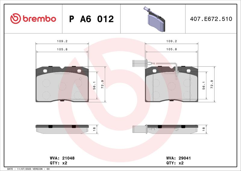 Brake Pad Set, disc brake BREMBO P A6 012