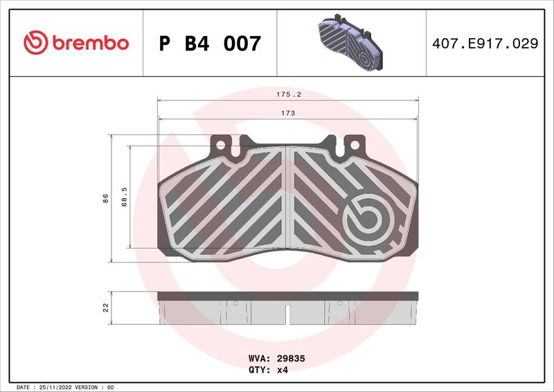 Brake Pad Set, disc brake BREMBO P B4 007