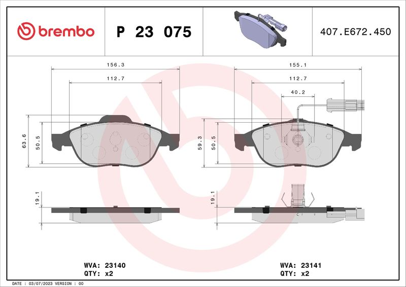 Brake Pad Set, disc brake BREMBO P 23 075