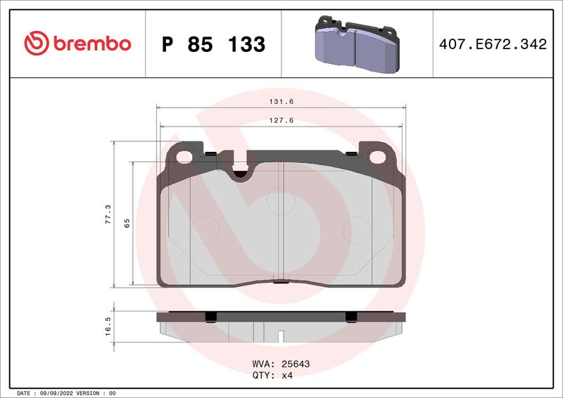 Brake Pad Set, disc brake BREMBO P 85 133