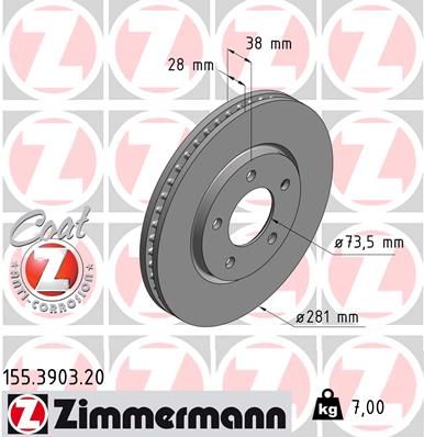 Stabdžių diskas ZIMMERMANN 155.3903.20