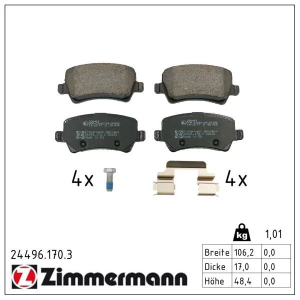 Stabdžių trinkelių rinkinys, diskinis stabdys ZIMMERMANN 24496.170.3