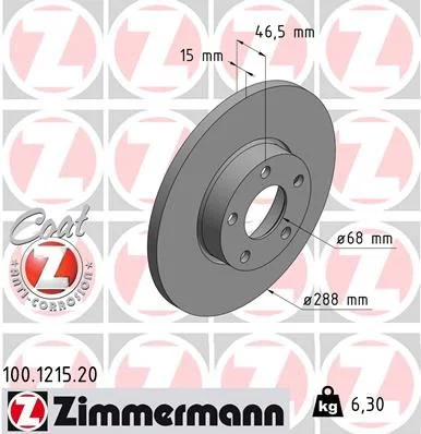 Stabdžių diskas ZIMMERMANN 100.1215.20