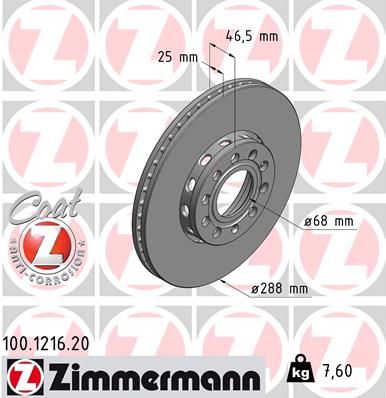 Stabdžių diskas ZIMMERMANN 100.1216.20