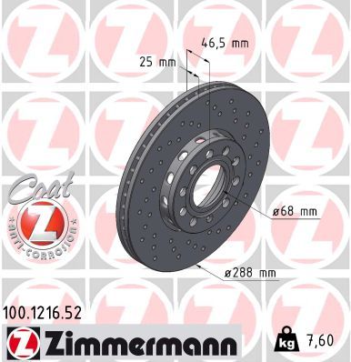 Stabdžių diskas ZIMMERMANN 100.1216.52