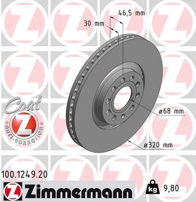 Stabdžių diskas ZIMMERMANN 100.1249.20