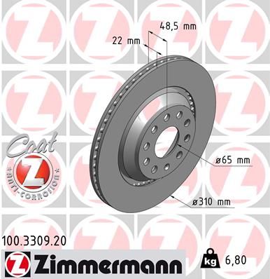 Гальмівний диск ZIMMERMANN 100.3309.20