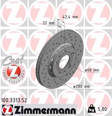 Stabdžių diskas ZIMMERMANN 100.3313.52