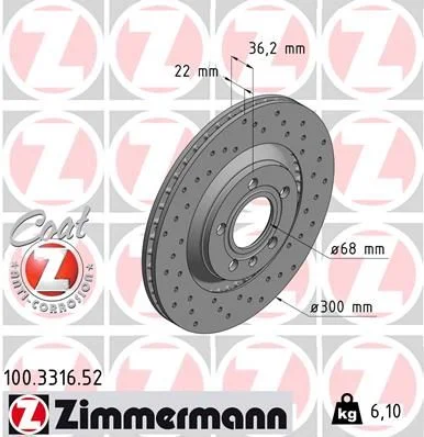 Stabdžių diskas ZIMMERMANN 100.3316.52