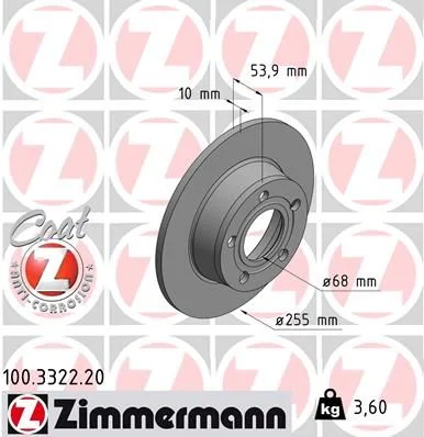 Stabdžių diskas ZIMMERMANN 100.3322.20