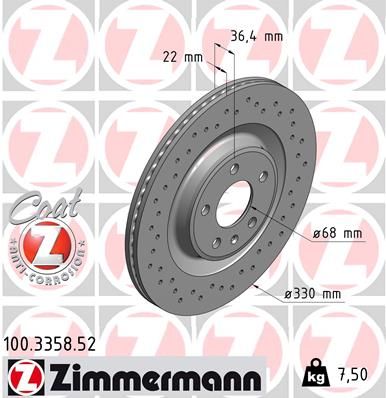 Stabdžių diskas ZIMMERMANN 100.3358.52