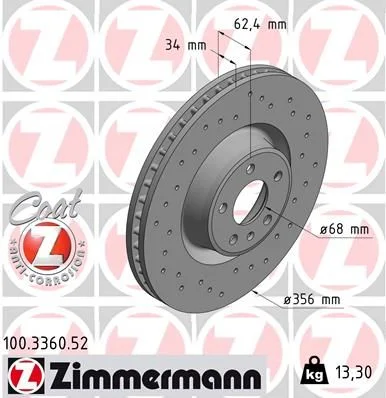 Stabdžių diskas ZIMMERMANN 100.3360.52