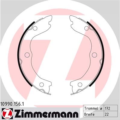 Комплект гальмівних колодок, стоянкове гальмо ZIMMERMANN 10990.156.1