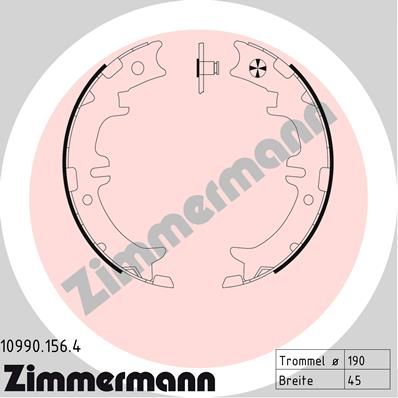 Комплект гальмівних колодок, стоянкове гальмо ZIMMERMANN 10990.156.4