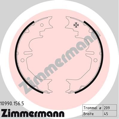 Комплект гальмівних колодок, стоянкове гальмо ZIMMERMANN 10990.156.5