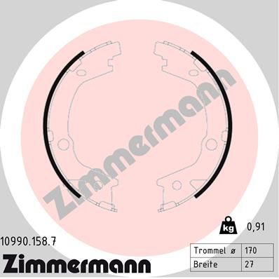 Комплект гальмівних колодок, стоянкове гальмо ZIMMERMANN 10990.158.7