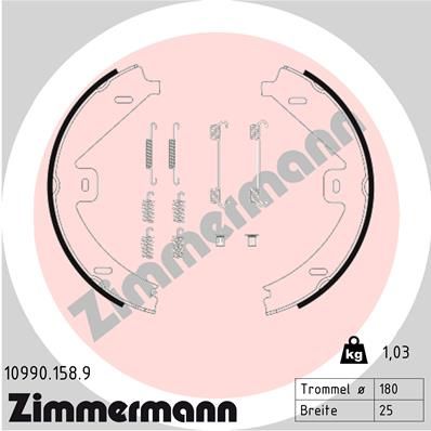 Комплект гальмівних колодок, стоянкове гальмо ZIMMERMANN 10990.158.9