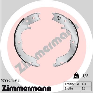 Комплект гальмівних колодок, стоянкове гальмо ZIMMERMANN 10990.159.8