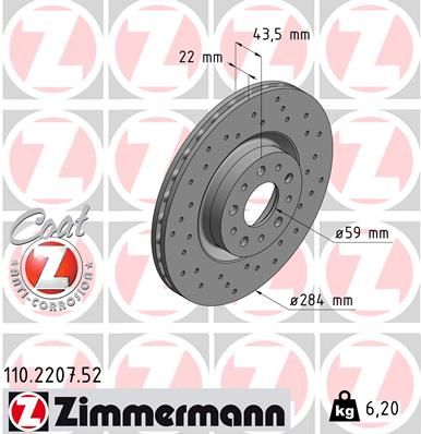 Stabdžių diskas ZIMMERMANN 110.2207.52