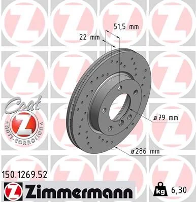 Stabdžių diskas ZIMMERMANN 150.1269.52