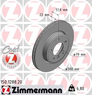 Stabdžių diskas ZIMMERMANN 150.1288.20