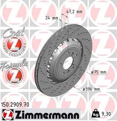 Stabdžių diskas ZIMMERMANN 150.2909.70