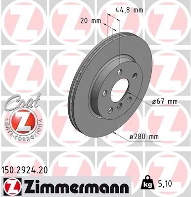 Stabdžių diskas ZIMMERMANN 150.2924.20