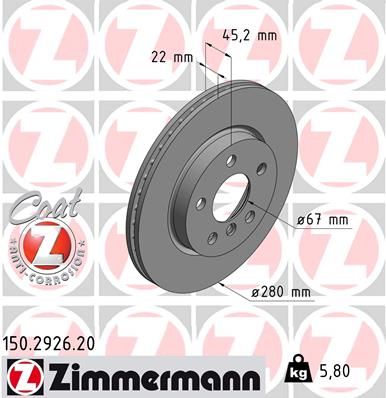 Stabdžių diskas ZIMMERMANN 150.2926.20