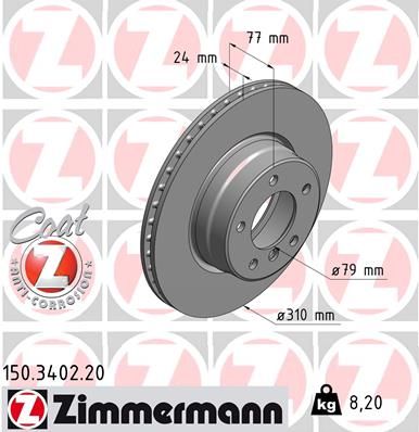 Stabdžių diskas ZIMMERMANN 150.3402.20