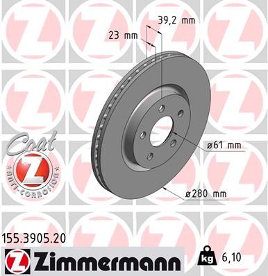 Stabdžių diskas ZIMMERMANN 155.3905.20