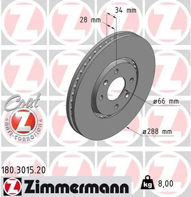 Stabdžių diskas ZIMMERMANN 180.3015.20