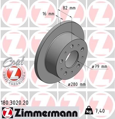 Stabdžių diskas ZIMMERMANN 180.3020.20