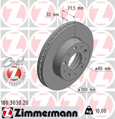 Stabdžių diskas ZIMMERMANN 180.3030.20