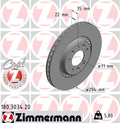 Гальмівний диск ZIMMERMANN 180.3034.20