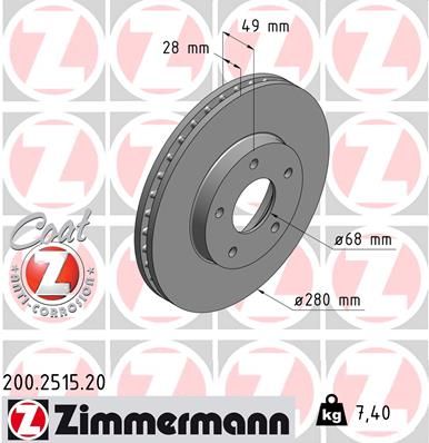 Stabdžių diskas ZIMMERMANN 200.2515.20